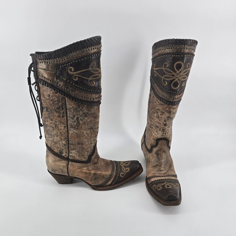 Corral Rose Emboidered Western Boot Brown Womens Size 8.5M Lace Back